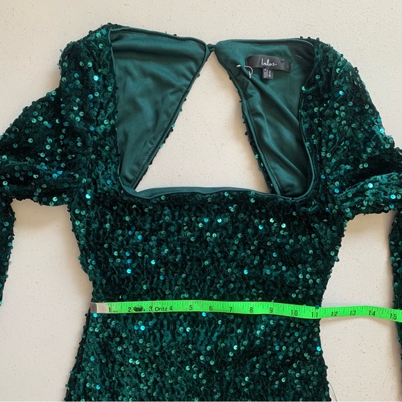 Lulus XS Marvelous Radiance Emerald Sequin Cutout Long Sleeve Mini Dress NWT - Picture 14 of 17